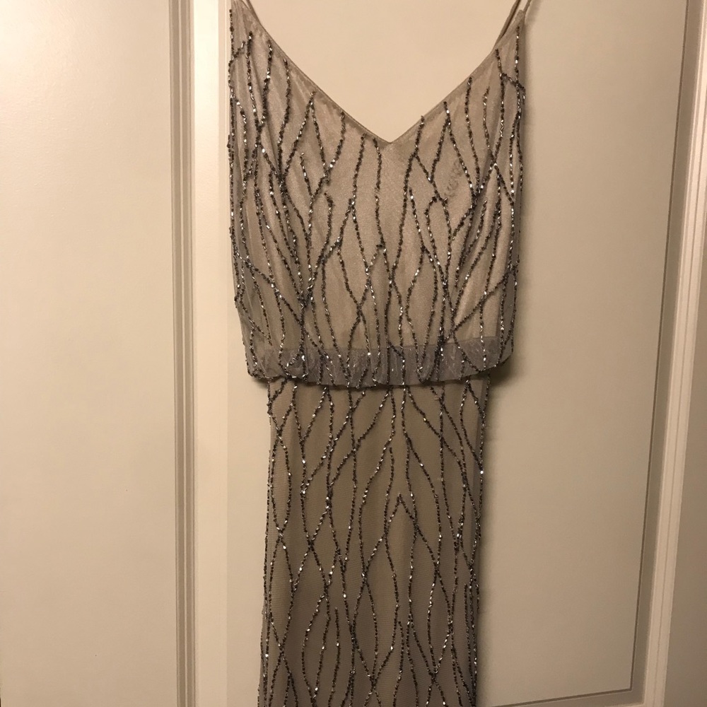 Adrianna Papell Champagne Beaded Formal Dress